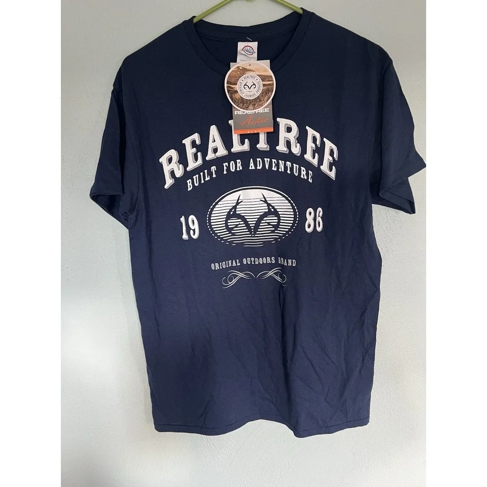 Realtree Active Men's Shirt Dark Blue White Antler Logo‎ Spellout Brand Casual M